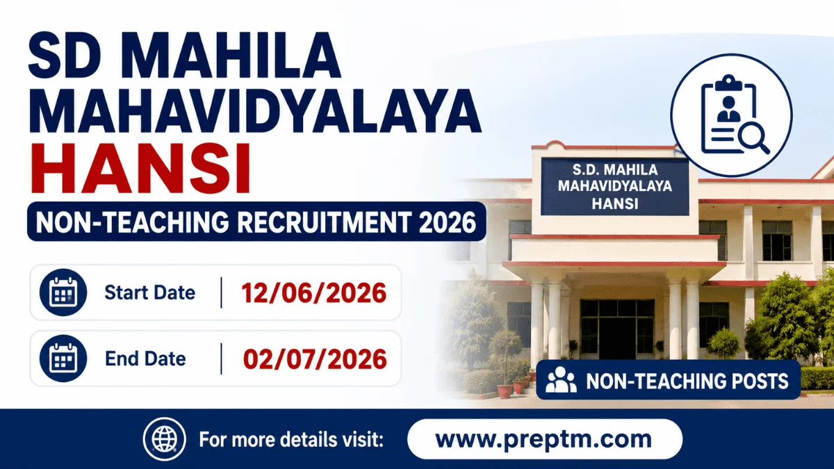 SD Mahila Mahavidyalaya Hansi Non-Teaching Recruitment 2026